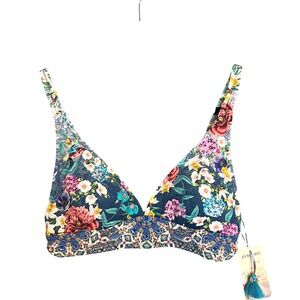 Johnny Was Bikini Top Size M Multi Sunset Adjustable Floral Boho NWT